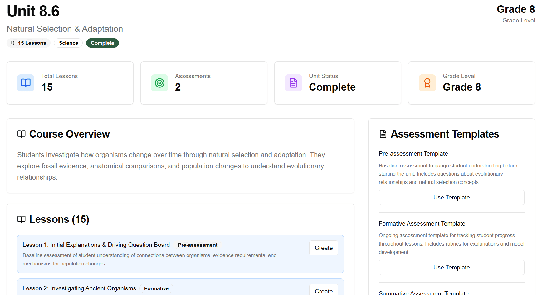 Eddo assessment templates organized for an OpenSciEd unit